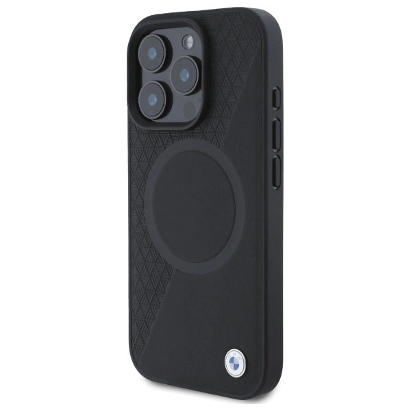 BMW Sign læder halvt tekstureret og Circle MagSafe-foder for iPhone 16 Pro Max - sort