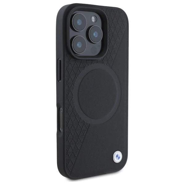 BMW Sign læder halvt tekstureret og Circle MagSafe-foder for iPhone 16 Pro Max - sort