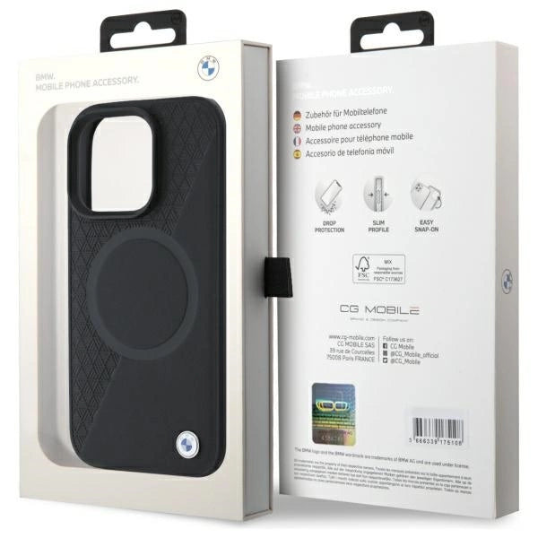 BMW Sign læder halvt tekstureret og Circle MagSafe-foder for iPhone 16 Pro Max - sort