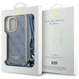 Guess Crossbody Cord 4G Print Case med Lanyard til iPhone 16 Pro - Blå
