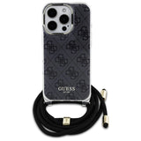 Guess Crossbody Cord 4G Print Case med Lanyard til iPhone 16 Pro - sort