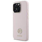 Guess Silicone Logo Strass 4G-hylster til iPhone 16 Pro - lyserød