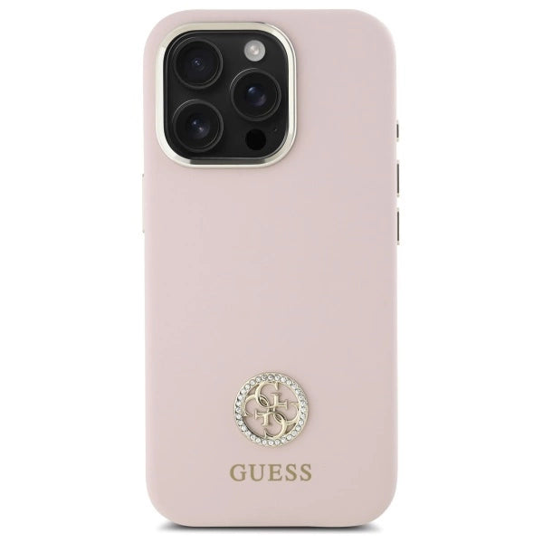 Guess Silicone Logo Strass 4G-hylster til iPhone 16 Pro - lyserød