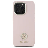 Guess Silicone Logo Strass 4G-hylster til iPhone 16 Pro - lyserød