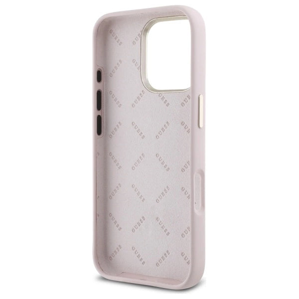 Guess Silicone Logo Strass 4G-hylster til iPhone 16 Pro - lyserød