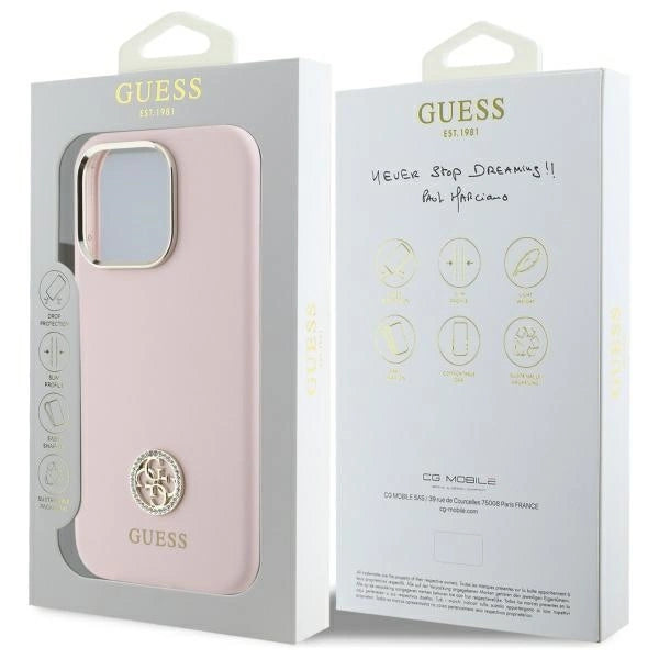 Guess Silicone Logo Strass 4G-hylster til iPhone 16 Pro - lyserød