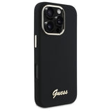 Guess Silicone Script Metal Logo & Frame Case til iPhone 16 Pro - sort