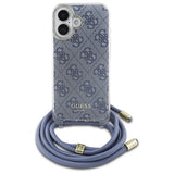 Guess Crossbody Cord 4G Print Case med Lanyard til iPhone 16 - Blå
