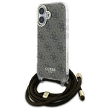 Guess Crossbody Cord 4G Print Case med Lanyard til iPhone 16 - Brown