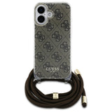 Guess Crossbody Cord 4G Print Case med Lanyard til iPhone 16 - Brown