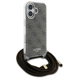 Guess Crossbody Cord 4G Print Case med Lanyard til iPhone 16 - Brown