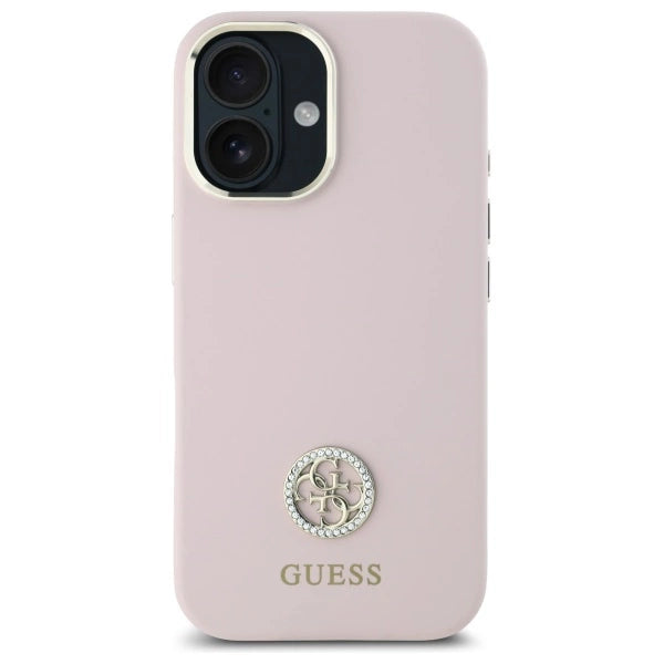 Guess Silicone Logo Strass 4G-fodral til iPhone 16 - lyserød