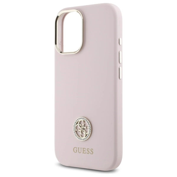 Guess Silicone Logo Strass 4G-fodral til iPhone 16 - lyserød