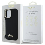 Guess Silicone Script Metal Logo & Frame Case til iPhone 16 - sort