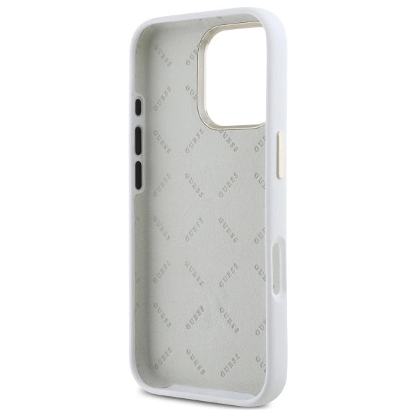 Guess Silicone Logo Strass 4G Case til iPhone 16 Pro Max - Hvid
