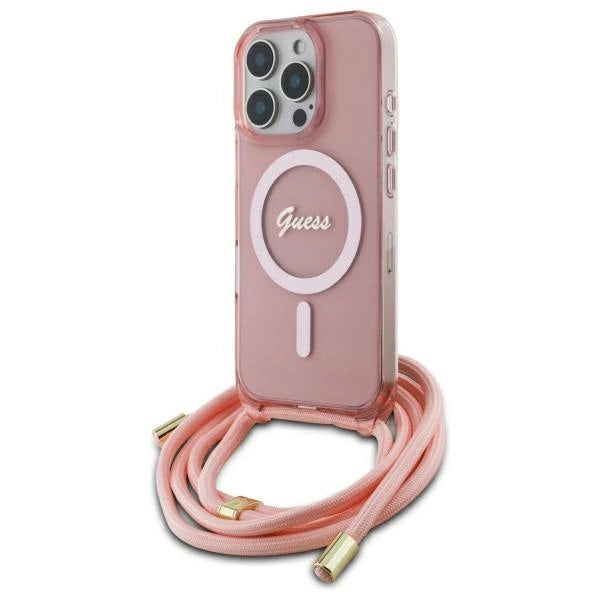 Guess Crossbody Cord Script MagSafe Case til iPhone 16 Pro - Pink