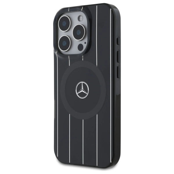 Mercedes MB Double Layer Crossed Lines MagSafe Case til iPhone 16 Pro Max - sort