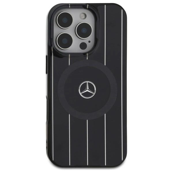 Mercedes MB Double Layer Crossed Lines MagSafe Case til iPhone 16 Pro Max - sort