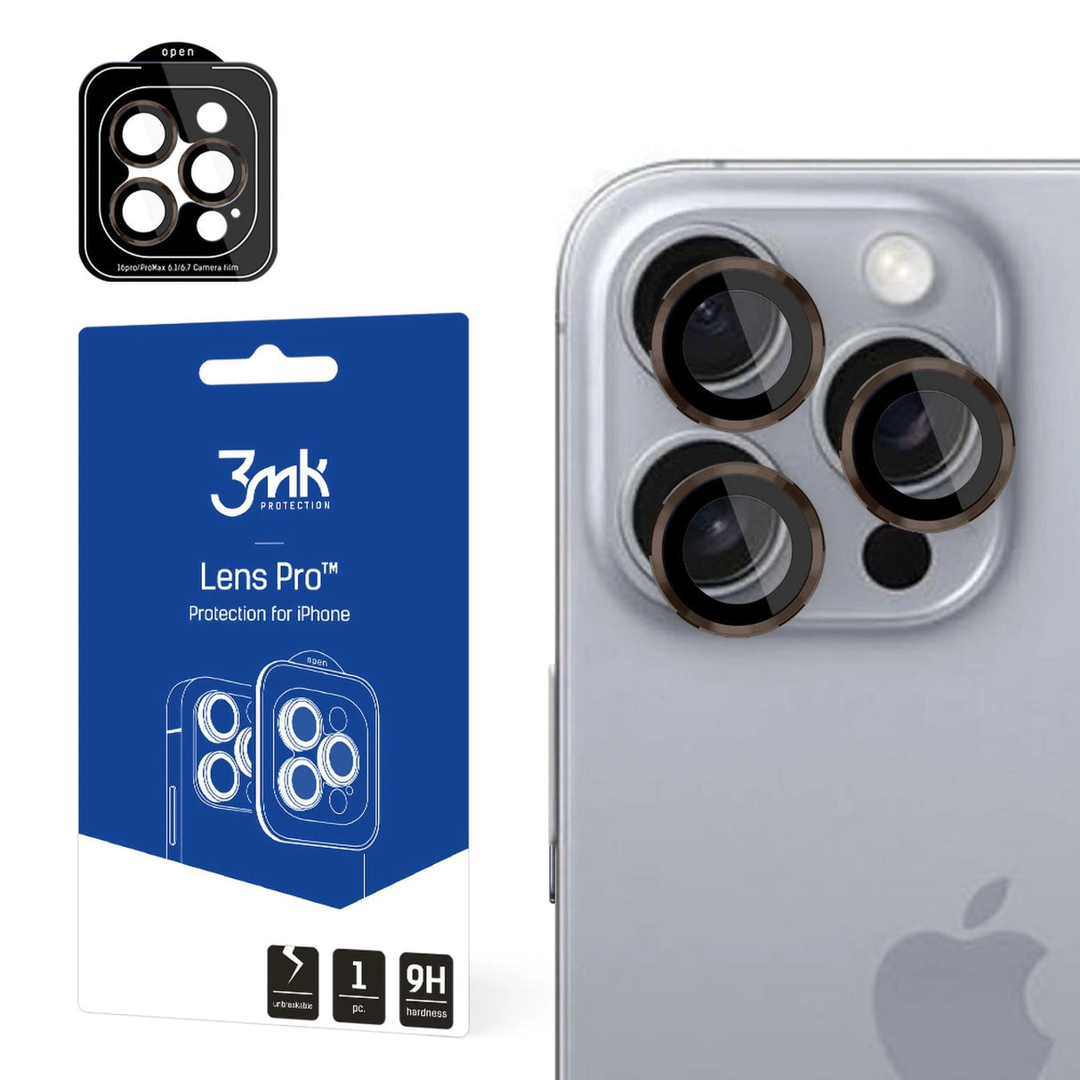 3mk Lens Protection Pro Camera Cover med Brown Frame til iPhone 16 Pro / 16 Pro Max