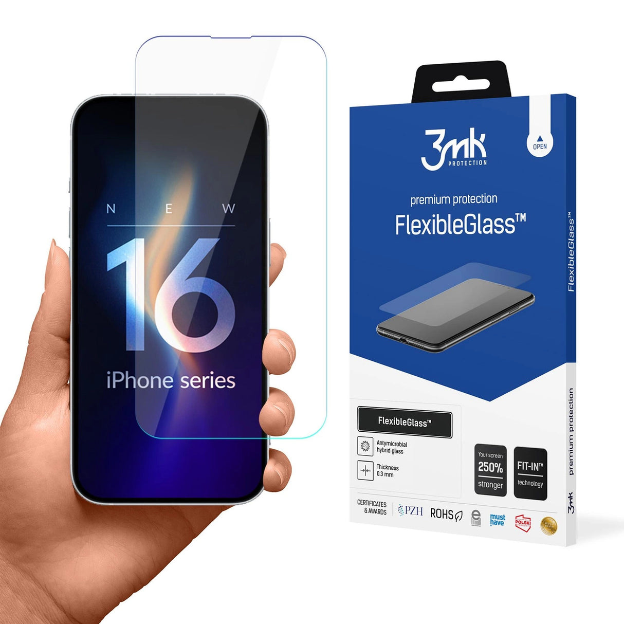 Hybridglas 3mk FlexibleGlass til iPhone 16