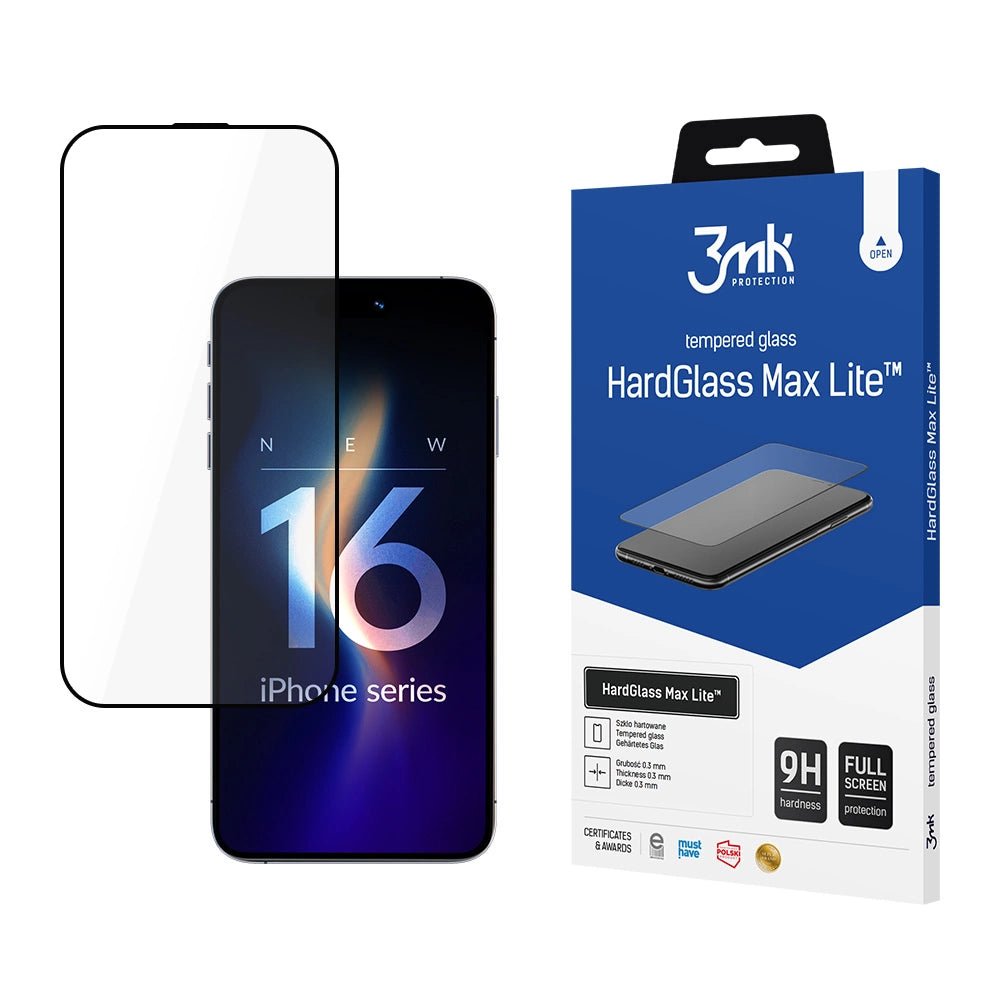 3mk HardGlass Max Lite tempereret glas med sort ramme til iPhone 16 Pro Max