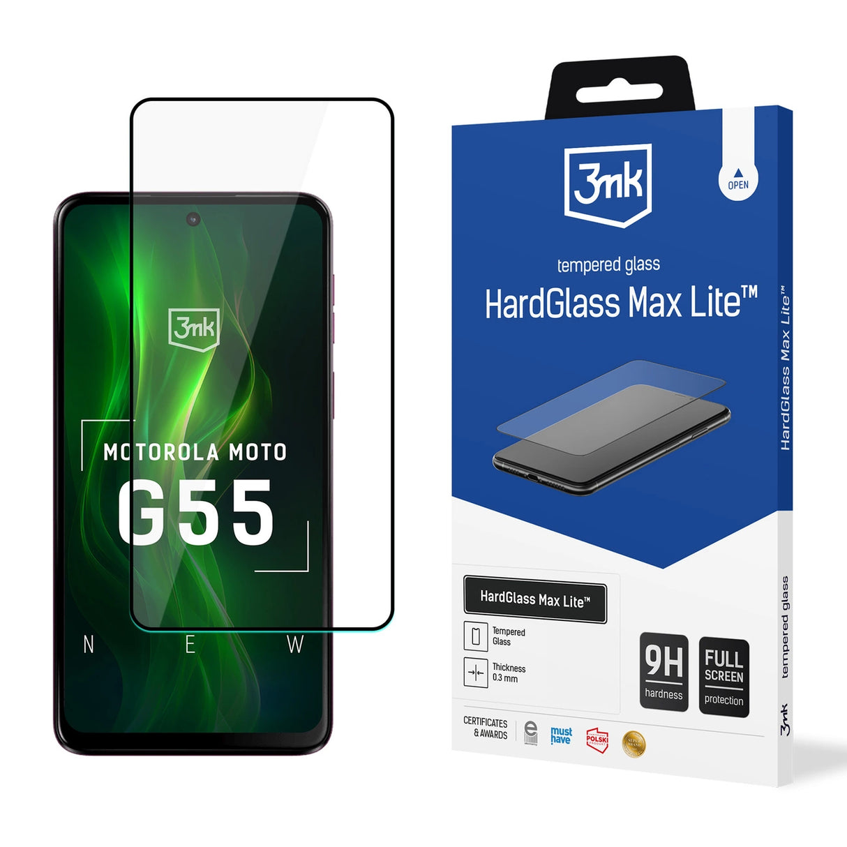 Hærdet glas 3mk HardGlass Max Lite Black til Motorola Moto G55 5G