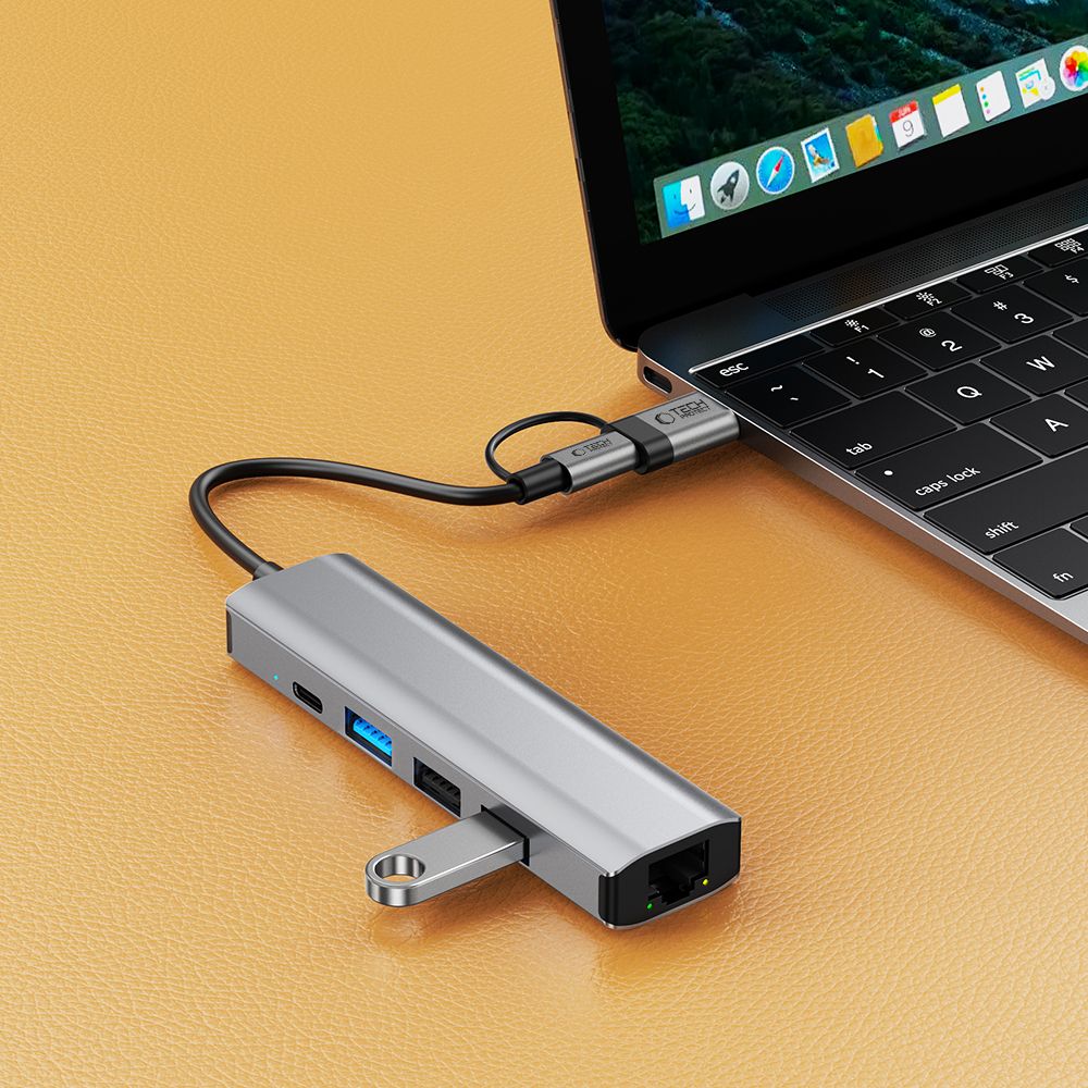 Tech Protect Hb03 Hub Adapter 5 I 1 Type C + Usb 2.0 + Usb 3.0 + Rj45 Spacegrå