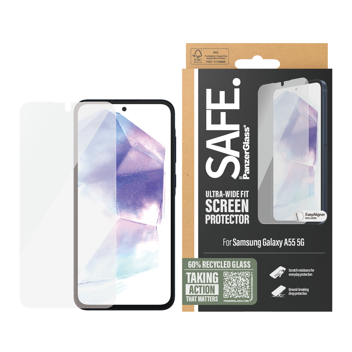 PanzerGlass SAFE. by ® Skærmbeskyttelse Samsung Galaxy A55 5G | Ultra-Wide Fit