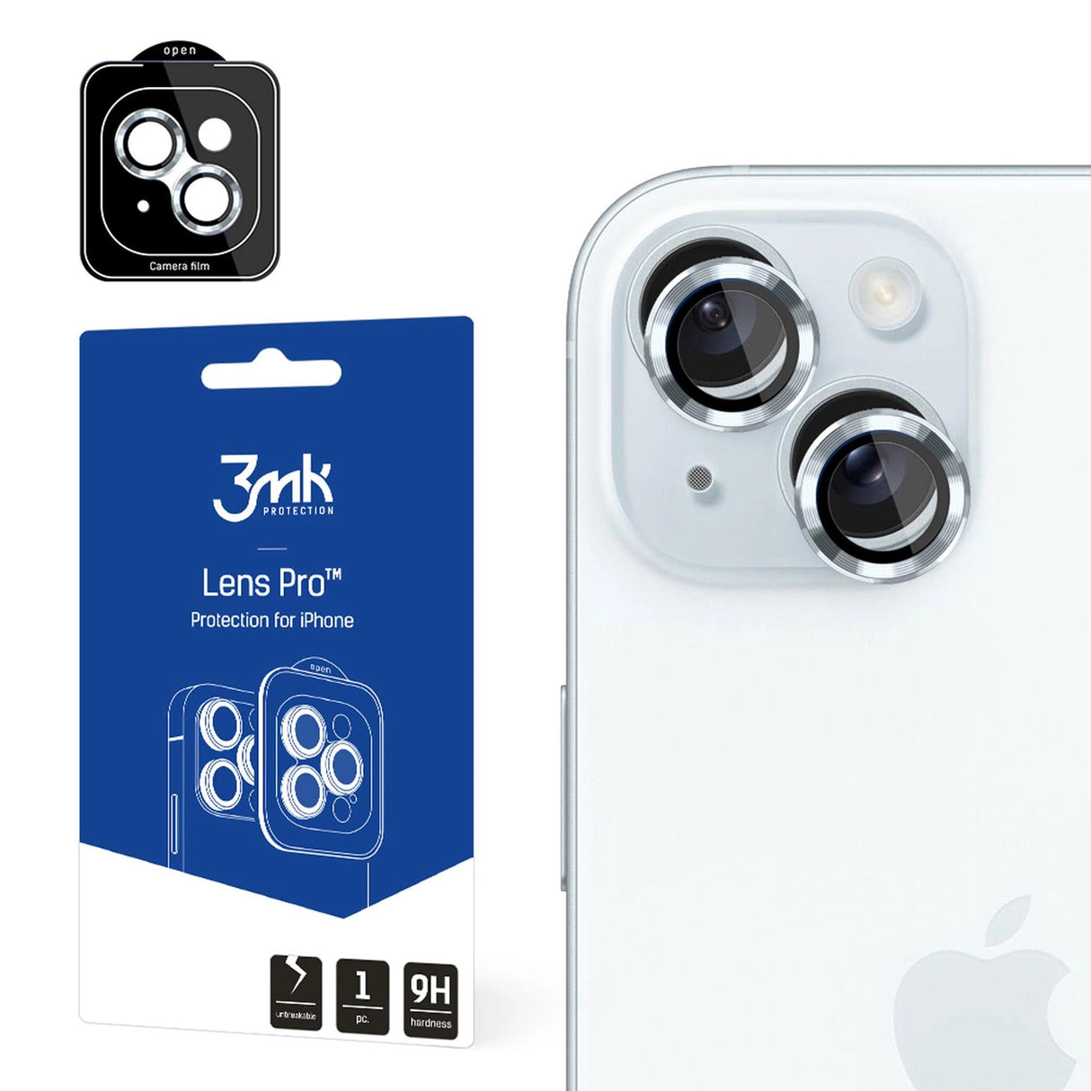 3mk Lens Protection Pro Camera Cover med blå ramme til iPhone 15