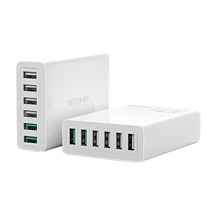 Oplader 6x USB Blitzwolf BW-S15, QC 3.0, 60 W (hvid)