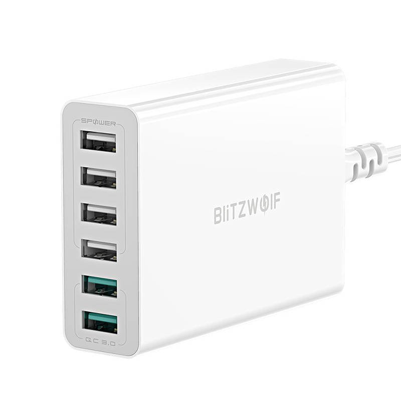 Oplader 6x USB Blitzwolf BW-S15, QC 3.0, 60 W (hvid)
