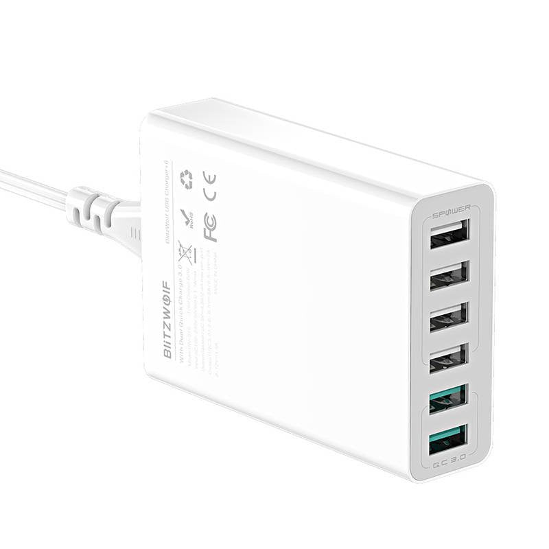 Oplader 6x USB Blitzwolf BW-S15, QC 3.0, 60 W (hvid)