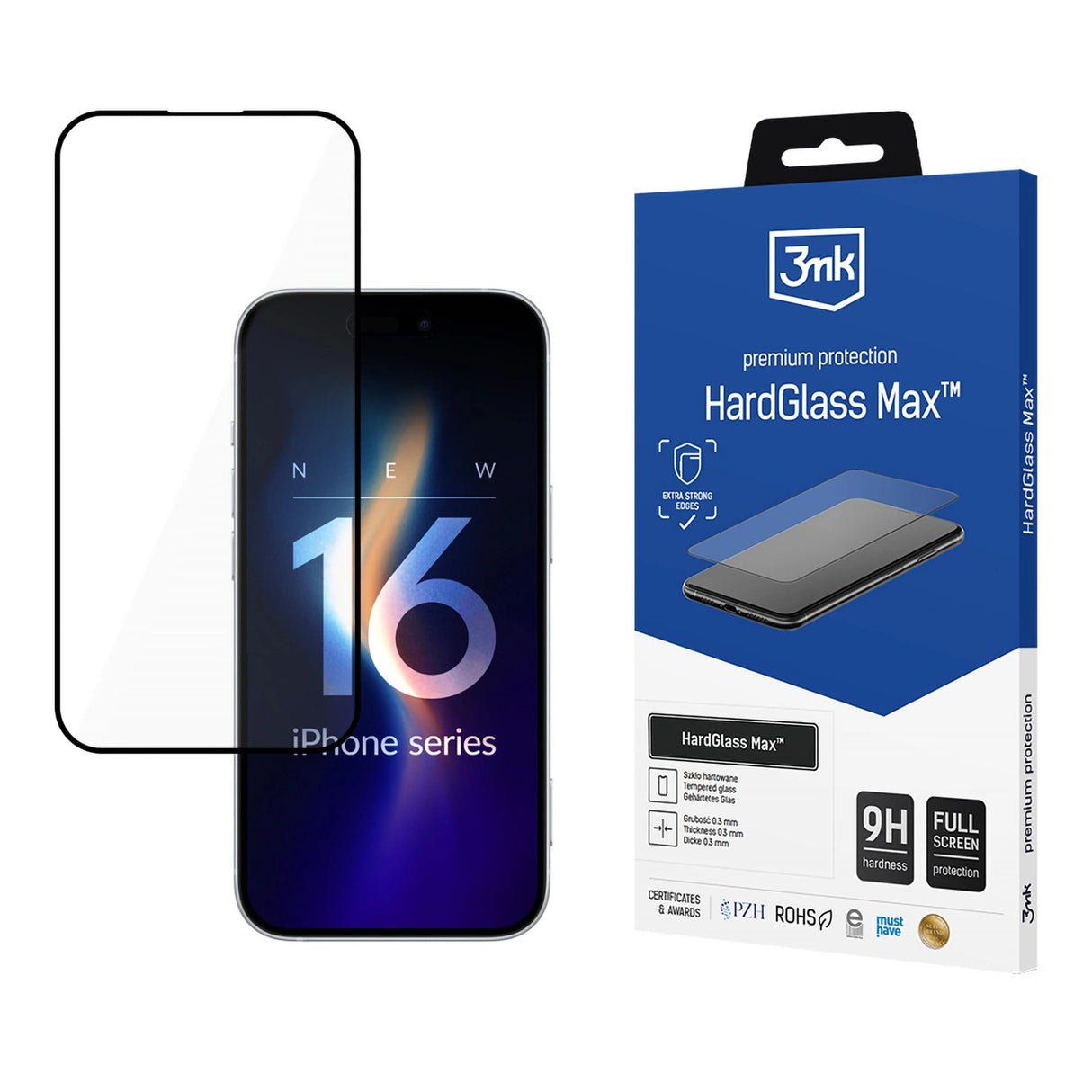 3mk HardGlass Max tempereret glas med sort ramme til iPhone 16 Pro