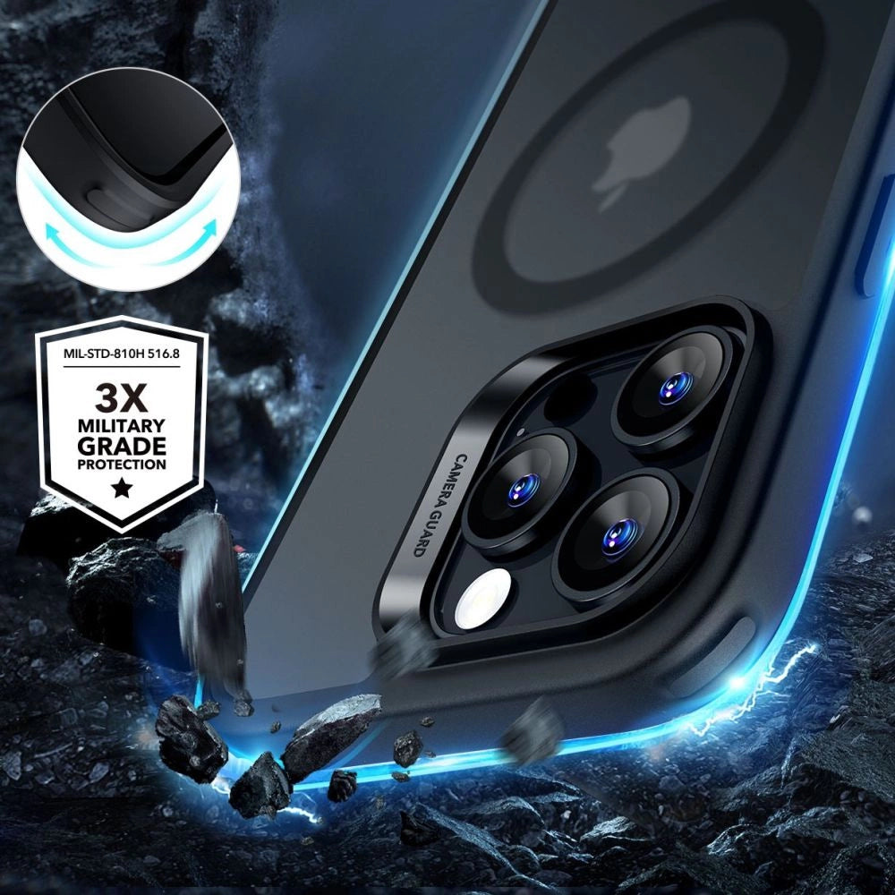ESR Classic Hybrid Halolock MagSafe Case Set + Hæmt glas til iPhone 16 Pro Max - Halvt gennemsigtigt med sort ramme