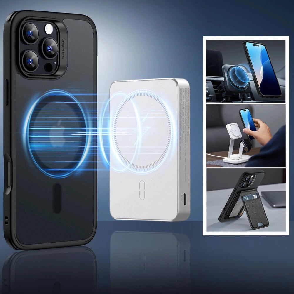 ESR Classic Hybrid Halolock MagSafe Case Set + Hæmt glas til iPhone 16 Pro Max - Halvt gennemsigtigt med sort ramme