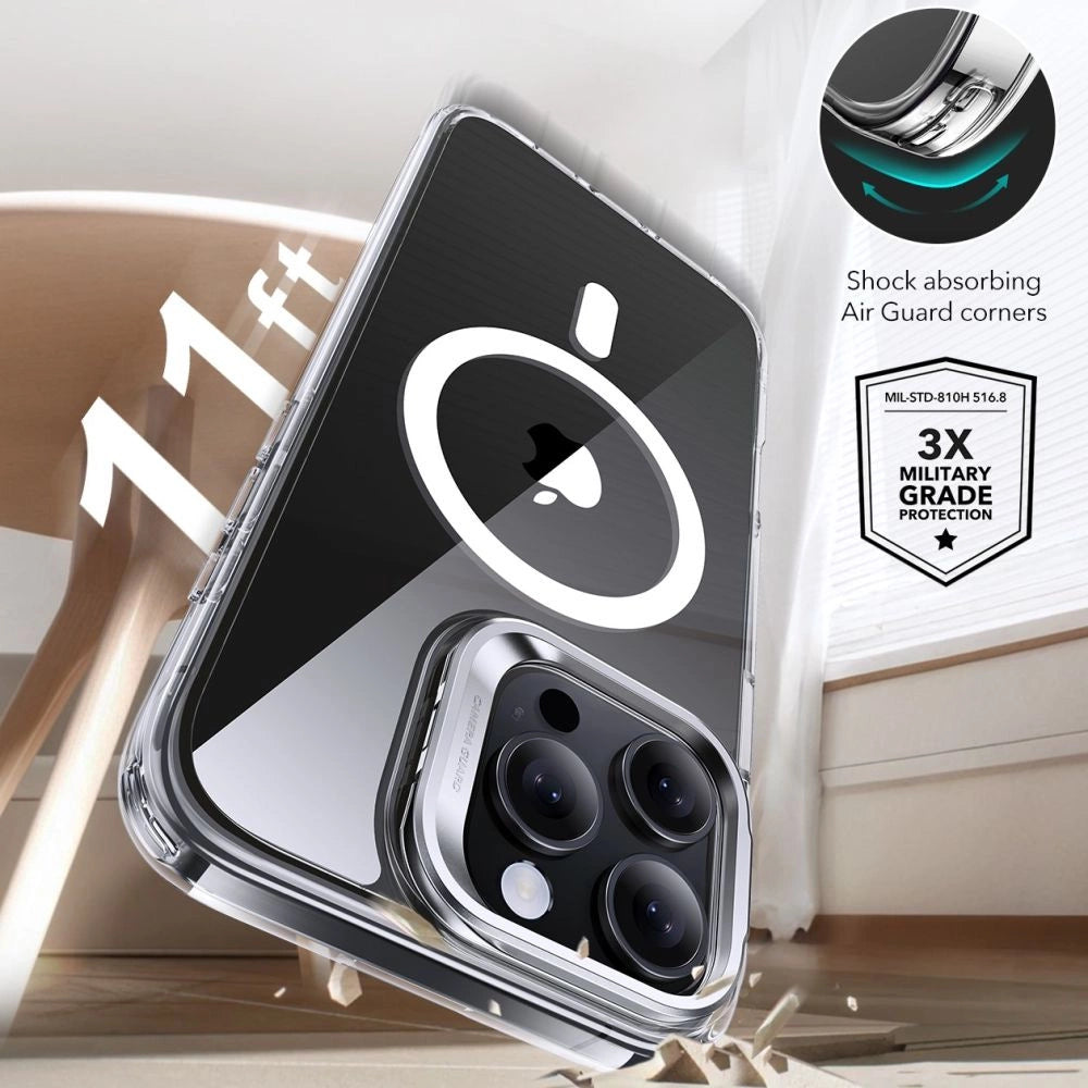 ESR Classic Hybrid Kickstand Halolock MagSafe Case Set med Stand + Hæmt Glas til iPhone 16 Pro Max - Clear