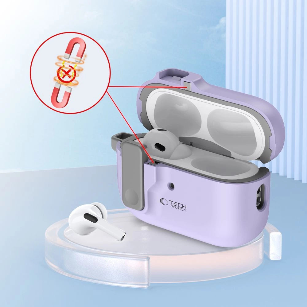 Tech-Protect Slim Hook Case med Carabiner til Apple AirPods Pro 1 / 2 - Purple