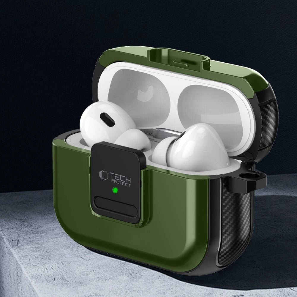 Tech-Protect Defender Hook MagSafe Case med Carabiner til Apple AirPods Pro 1 / 2 - Grøn