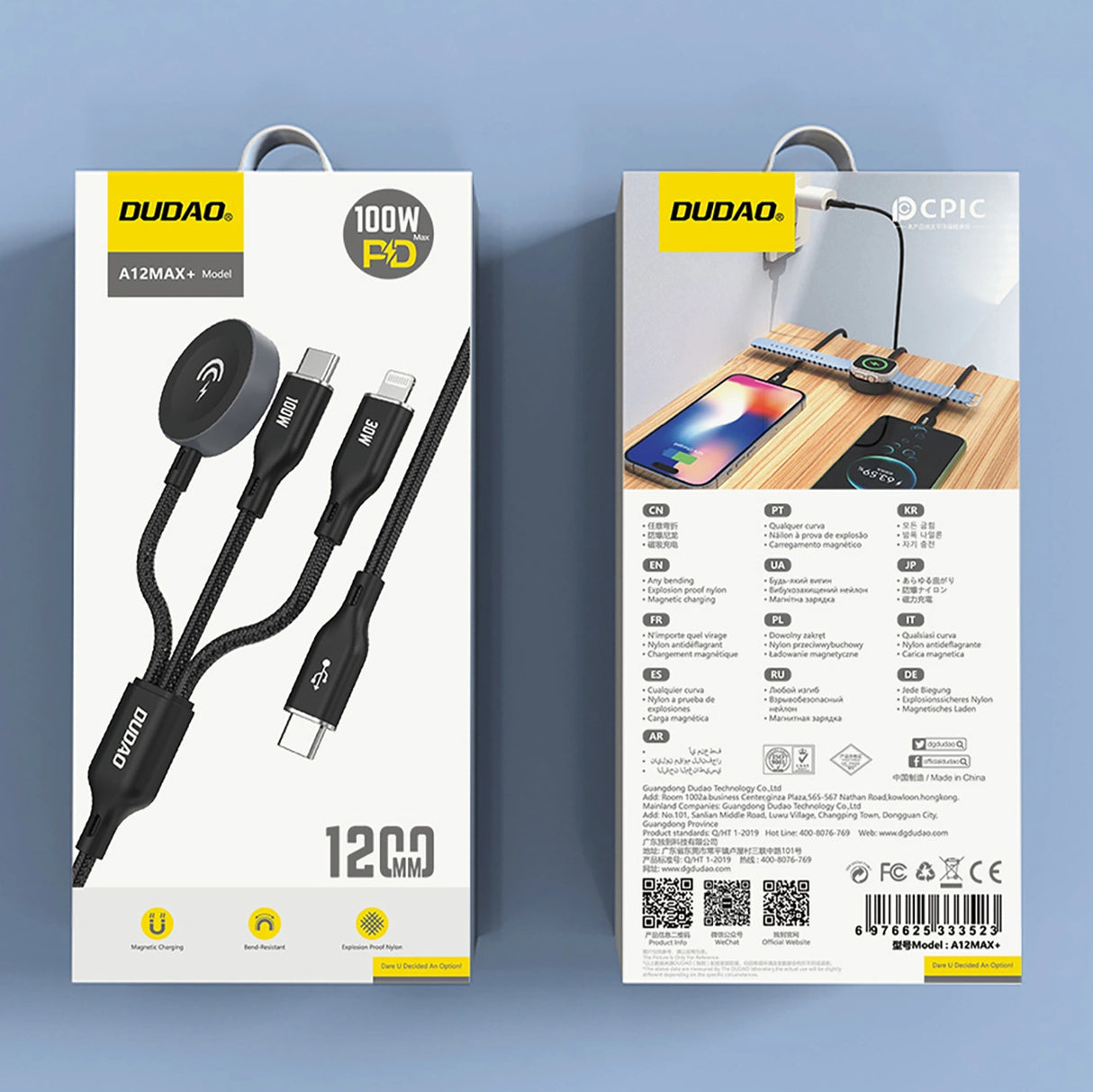 Apple Watch Dudao A12Max + PD 100W 3in1 oplader Kabel: USB-C Lightning 1,2 m - sort