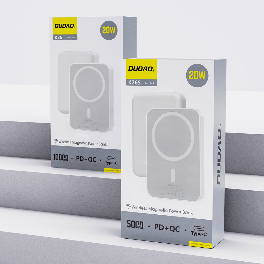 Powerbank Dudao K26 10000mAh 20W USB-A / USB-C / MagSafe - hvid