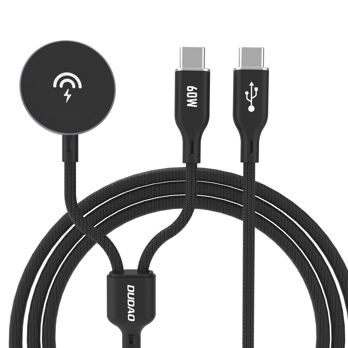 Dudao A12MaxC PD60W 2-i-1-oplader til Apple Watch / USB-C - sort