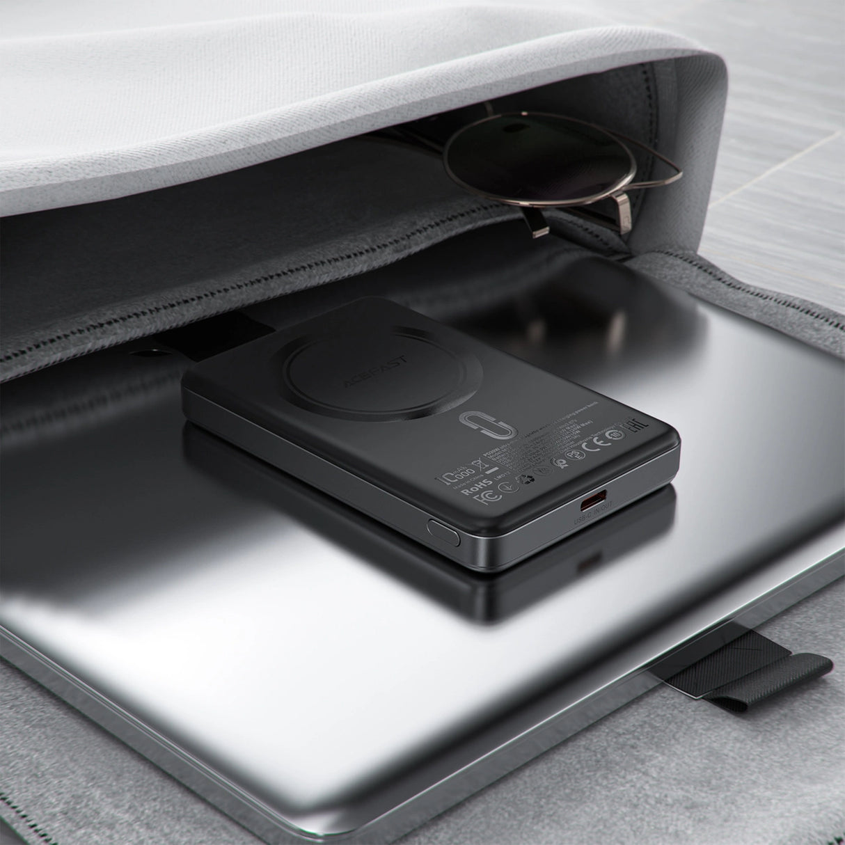 Powerbank Acefast M12-10000 PD20W ultra-slim, MagSafe kompatibel - sort