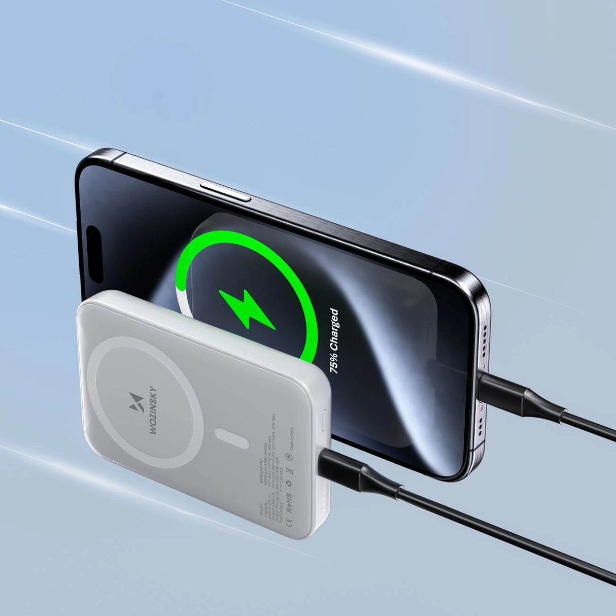 Wozinsky WRW349YWS 10.000 mAh Magnetisk Power Bank - hvid