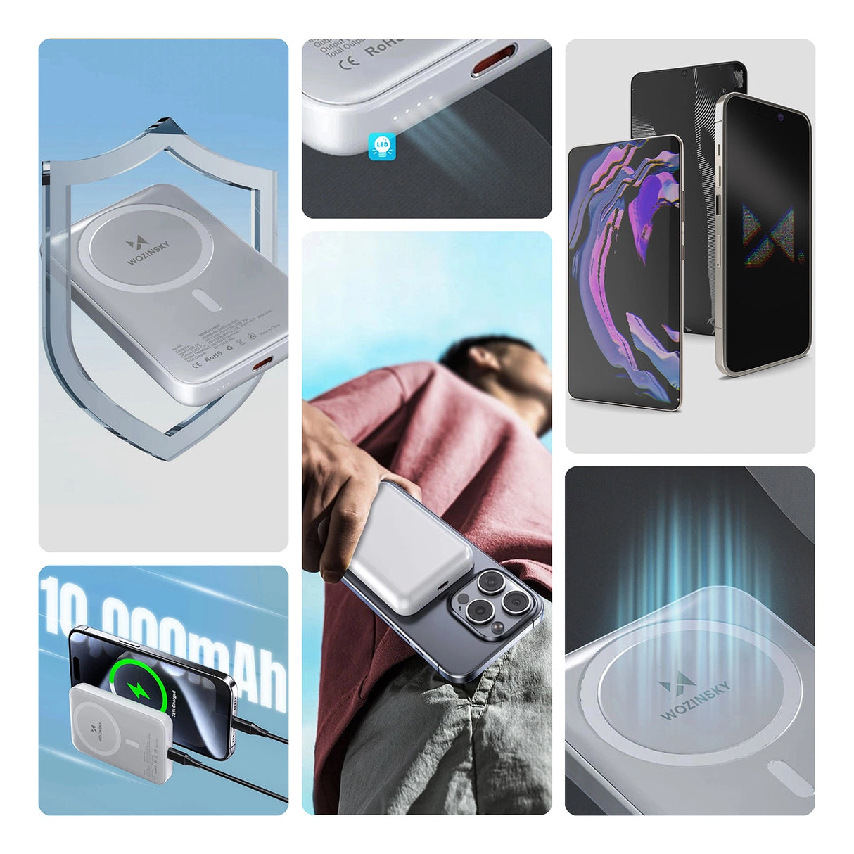 Wozinsky WRW349YWS 10.000 mAh Magnetisk Power Bank - hvid