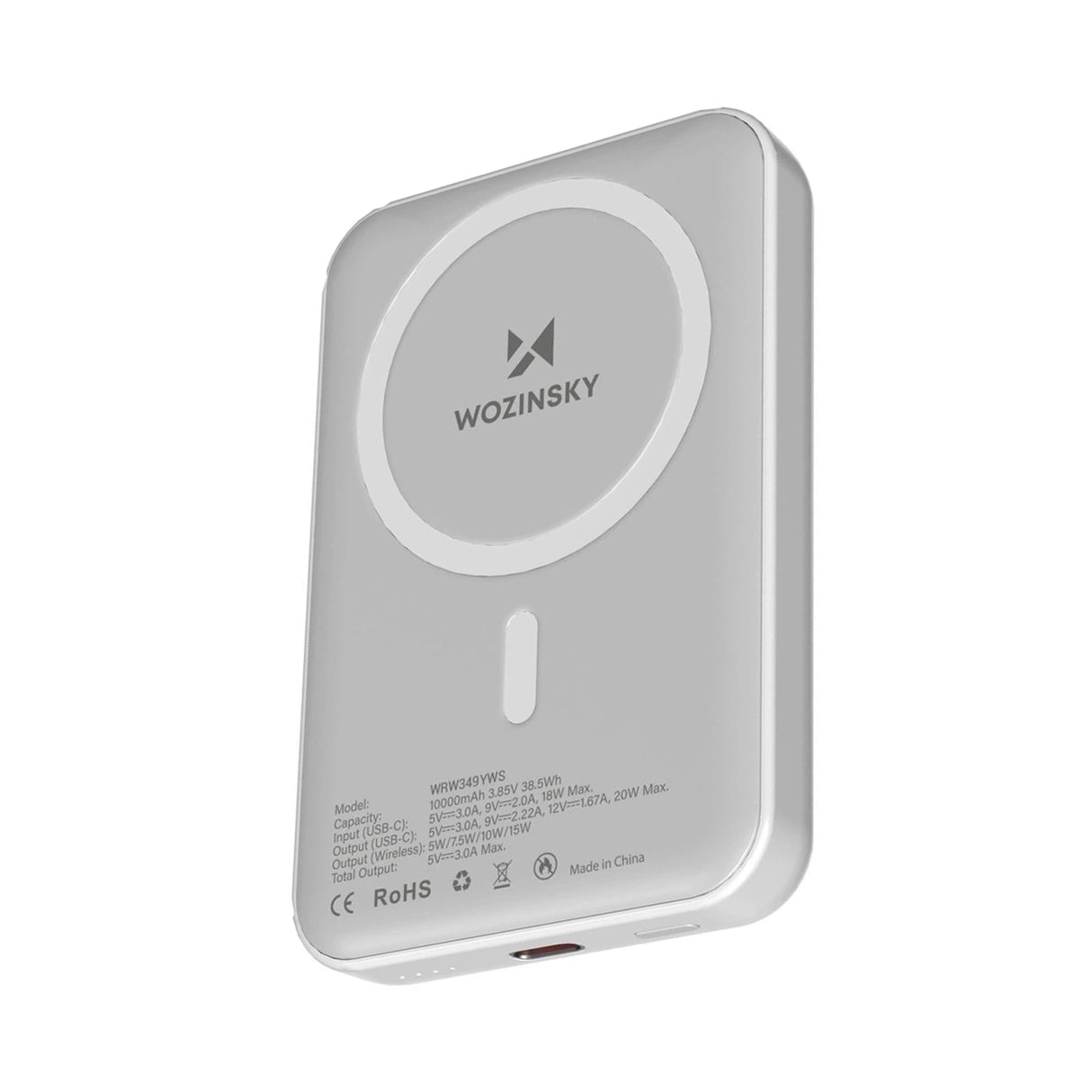 Wozinsky WRW349YWS 10.000 mAh Magnetisk Power Bank - hvid