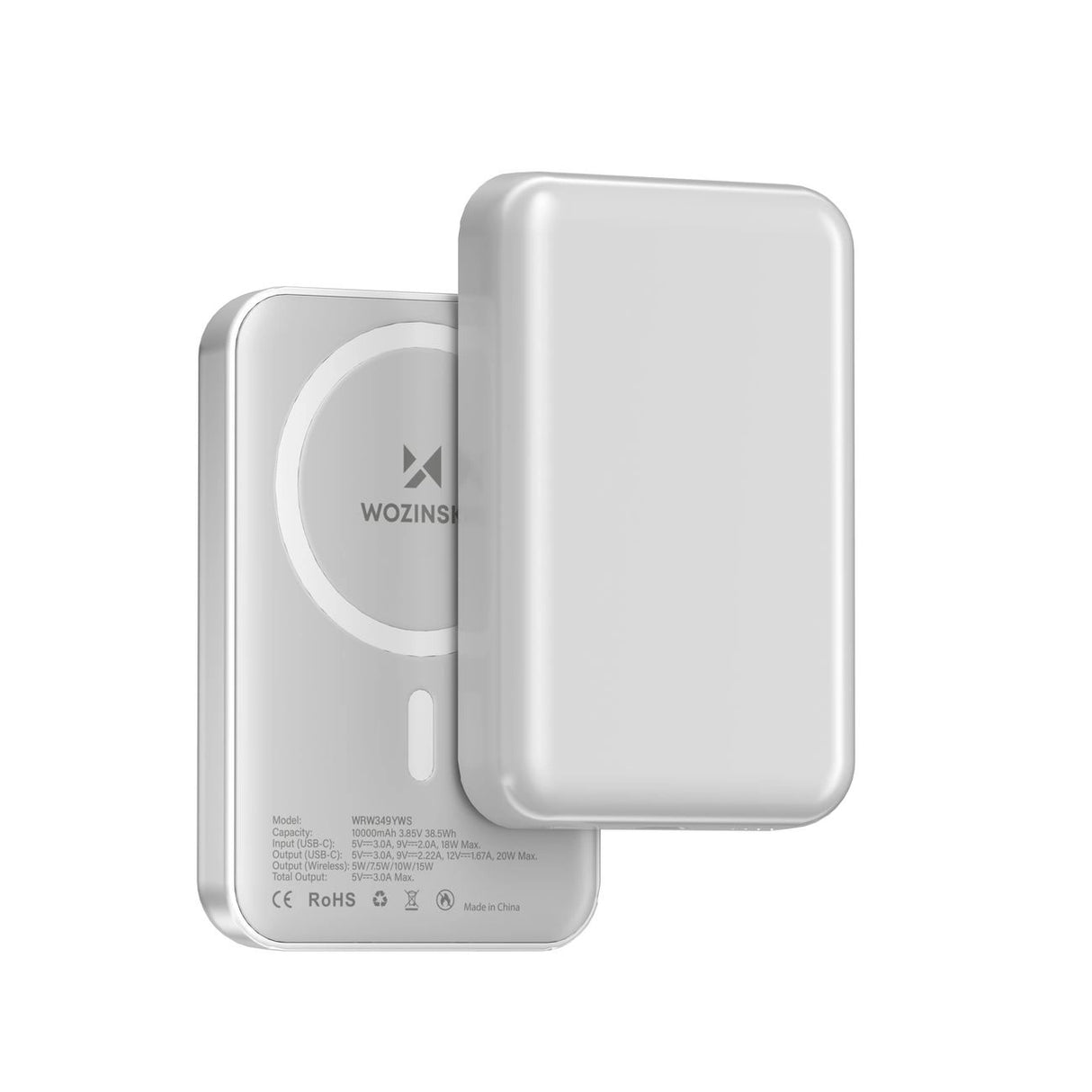 Wozinsky WRW349YWS 10.000 mAh Magnetisk Power Bank - hvid