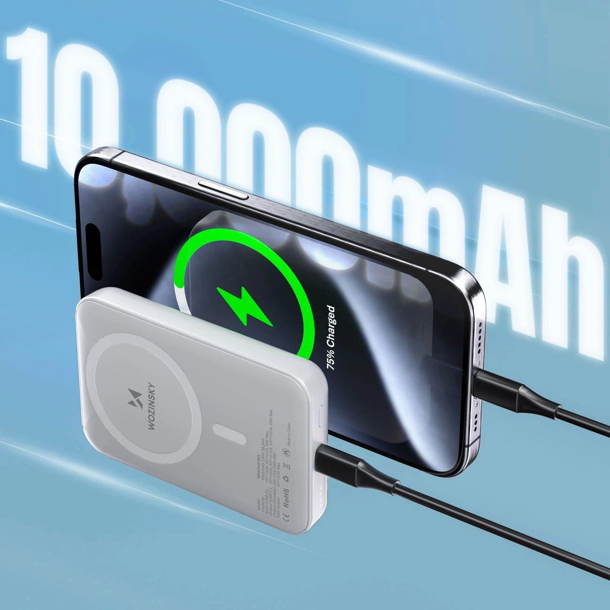 Wozinsky WRW349YWS 10.000 mAh Magnetisk Power Bank - hvid