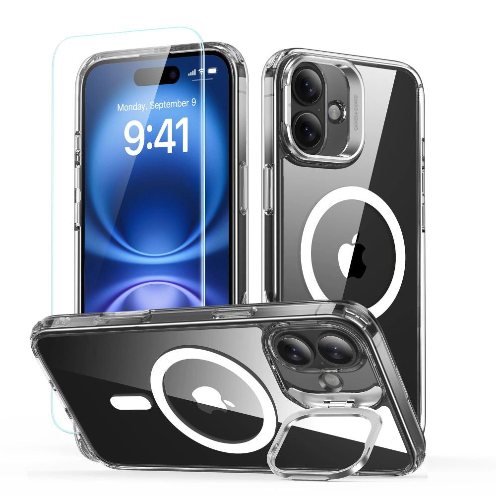 ESR Classic Hybrid Kickstand Halolock MagSafe Case Set + hærdet glas til iPhone 16 PLUS - Clear