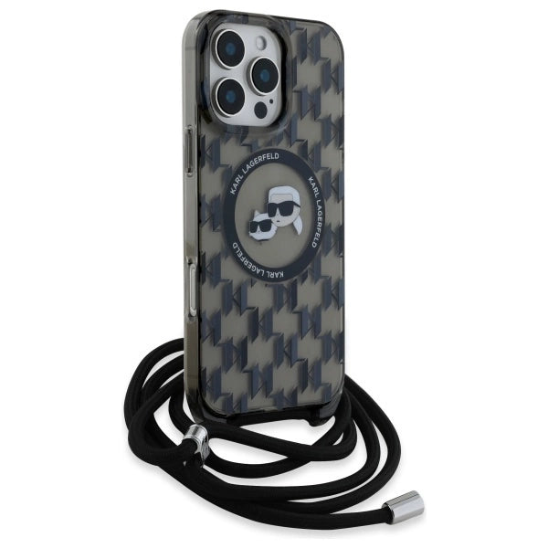 Karl Lagerfeld IML Crossbody Monogram Karl & Choupette Head MagSafe Case for iPhone 16 Pro - Black