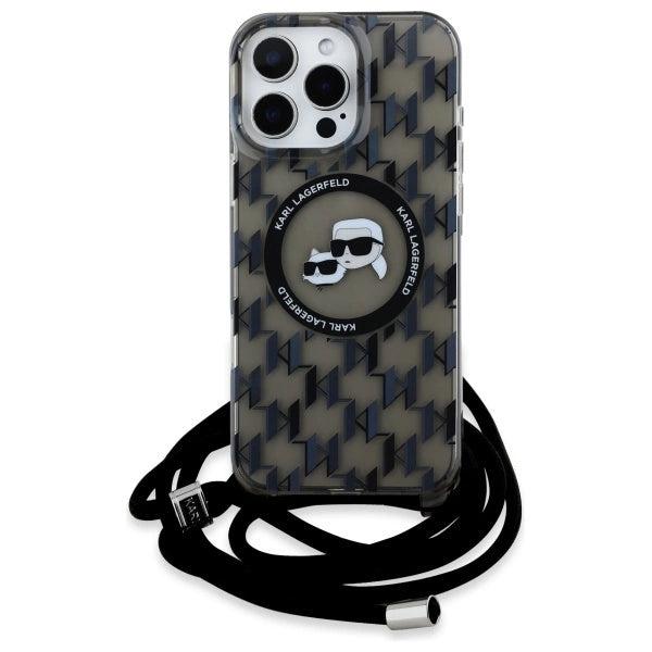 Karl Lagerfeld IML Crossbody Monogram Karl & Choupette Head MagSafe Case for iPhone 16 Pro Max - Black